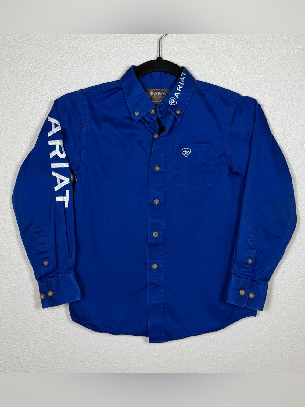 Ariat Boys XS/7 Royal Blue Solid Team Logo Twill Embroidered Western Button-Down